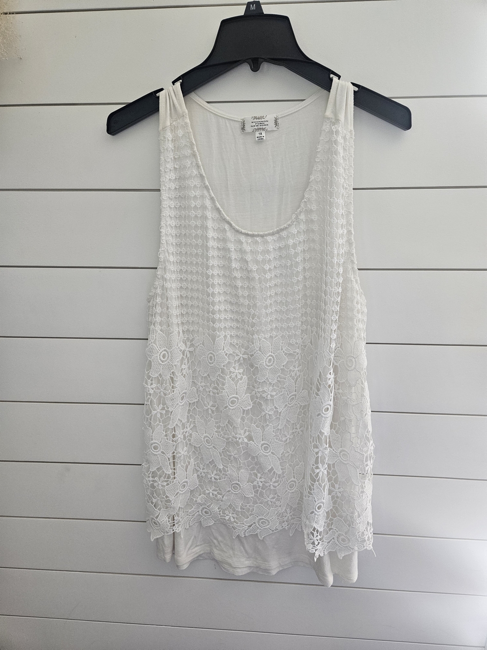 Ivory Floral Crochet Lace Boho Tunic Top 1X